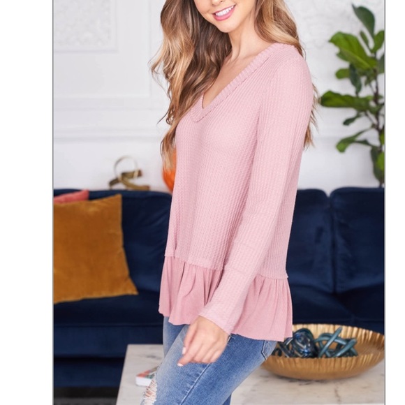 Powder rose blush PINK peplum long-sleeve top. PRETTY!๐ธ - Picture 7 of 15
